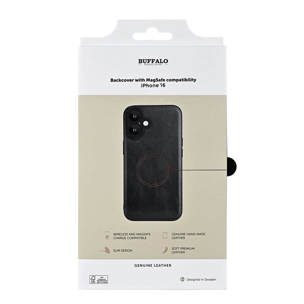 iPhone 16 Buffalo Skal Äkta Läder - MagSafe-kompatibelt - Svart