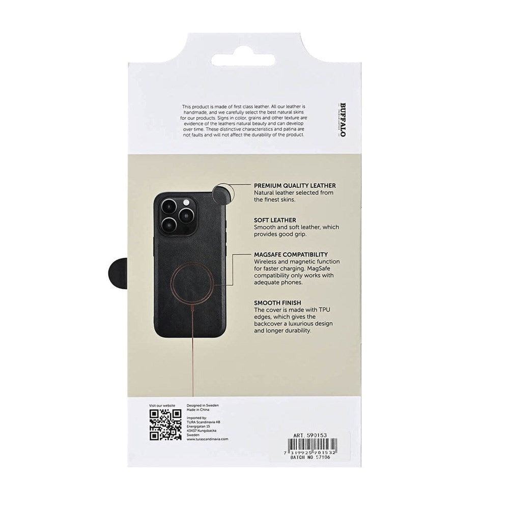 iPhone 16 Pro Buffalo Skal Äkta Läder - MagSafe-kompatibelt - Svart