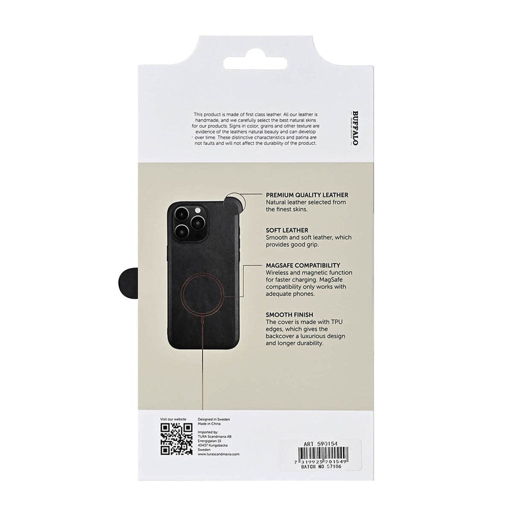 iPhone 16 Pro Max Buffalo Skal Äkta Läder - MagSafe-kompatibelt - Svart