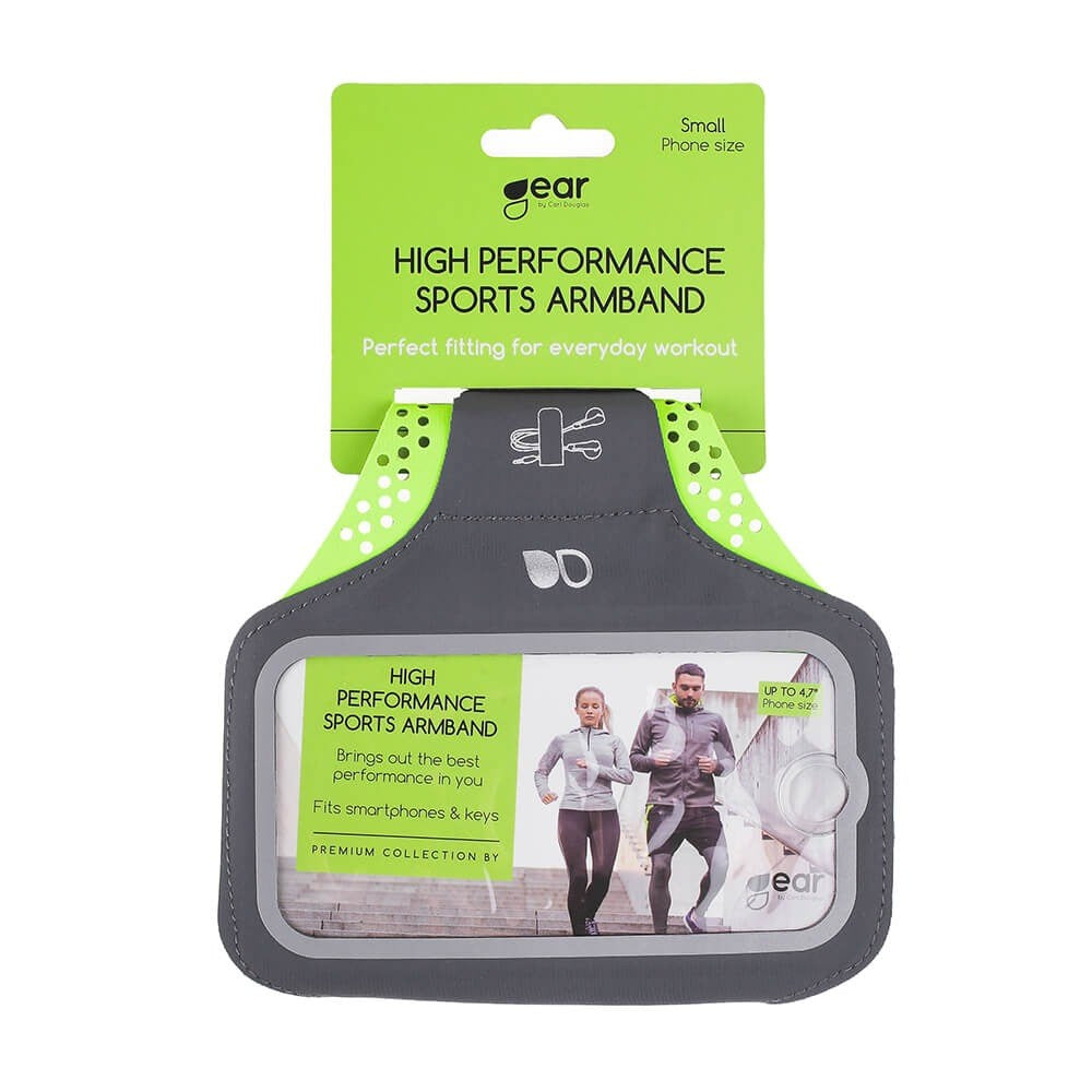 GEAR Universal Löpararmband för Mobil med Ficka för Nyckel & Reflekterande Kant (Max. Mobil: 70 x 140mm) - Grå / Grön