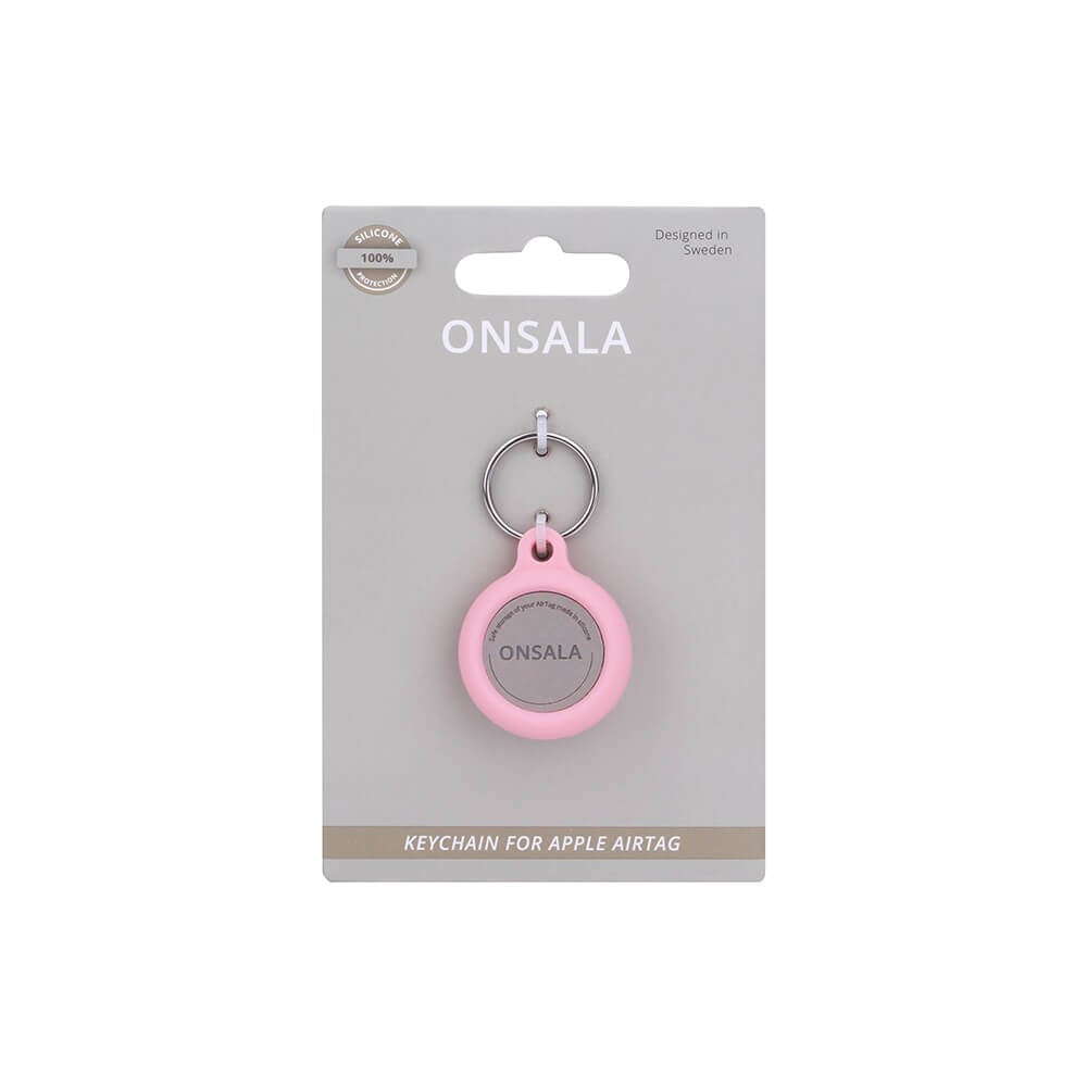 Onsala AirTag Silikonhållare m. Nyckelring - Rosa