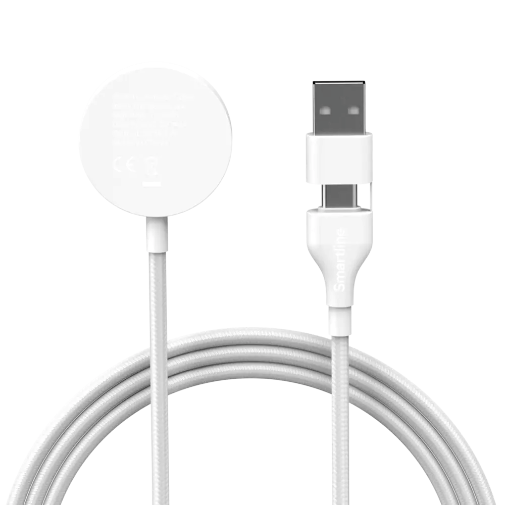 Smartline Apple Watch Laddare m. 2-i-1 USB-A & USB-C - 1m - Vit