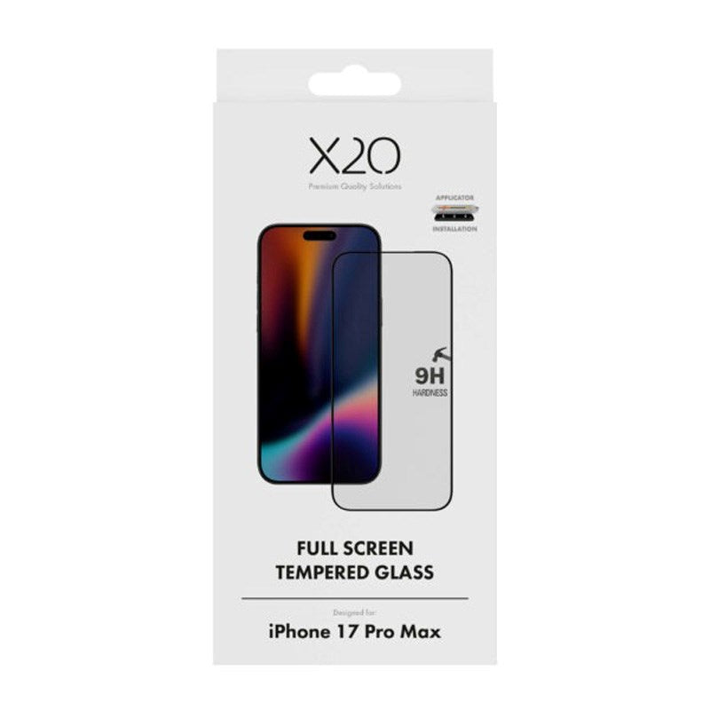 X2O iPhone 17 Pro Max 9H Skärmskydd i Härdat Glas - inkl. Monteringsram - Genomskinlig / Svart Kant