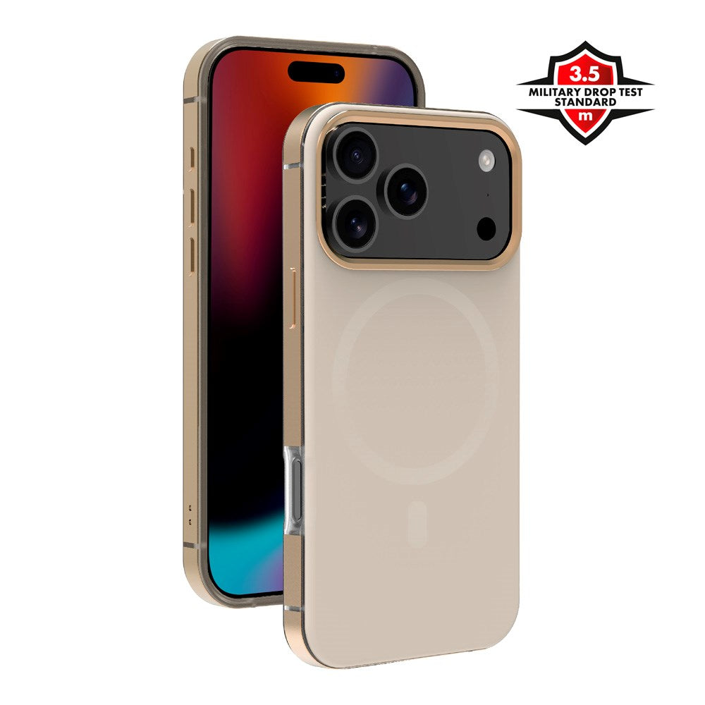 X2O iPhone 17 Pro Mag Metal Skal - MagSafe Kompatibel - Beige / Guld