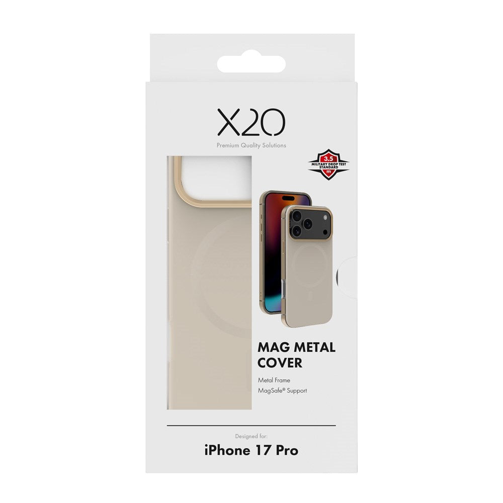 X2O iPhone 17 Pro Mag Metal Skal - MagSafe Kompatibel - Beige / Guld