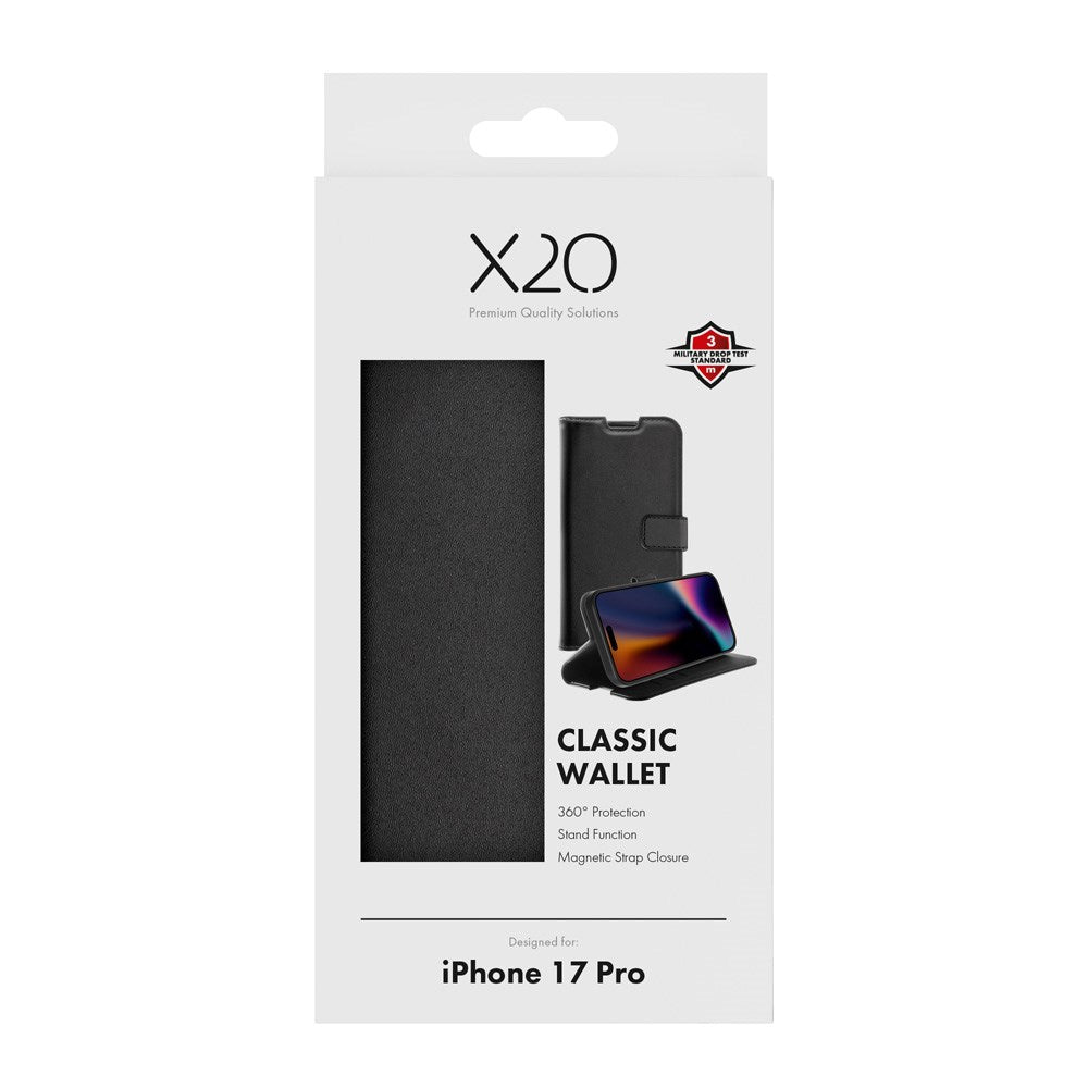 X2O iPhone 17 Pro Classic Wallet Fodral - Korthållare & Stativfunktion - Svart