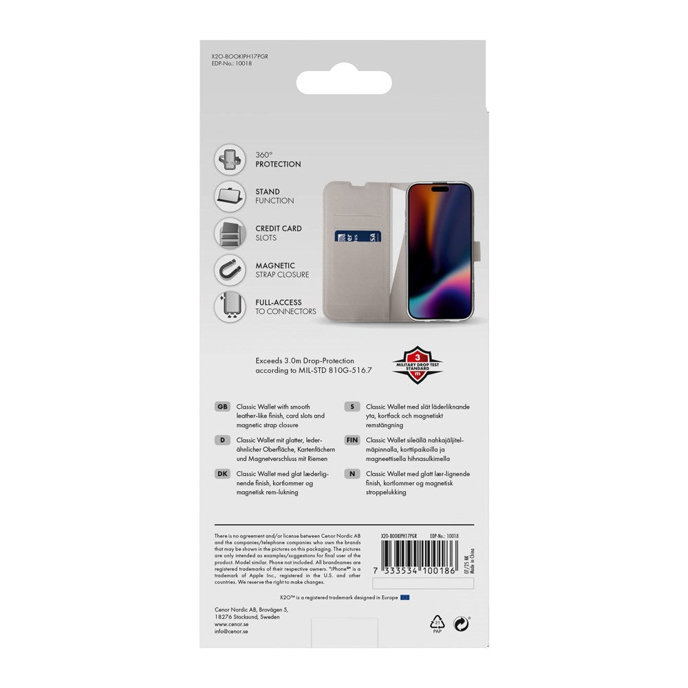 X2O iPhone 17 Pro Classic Wallet Fodral - Korthållare & Stativfunktion - Beige
