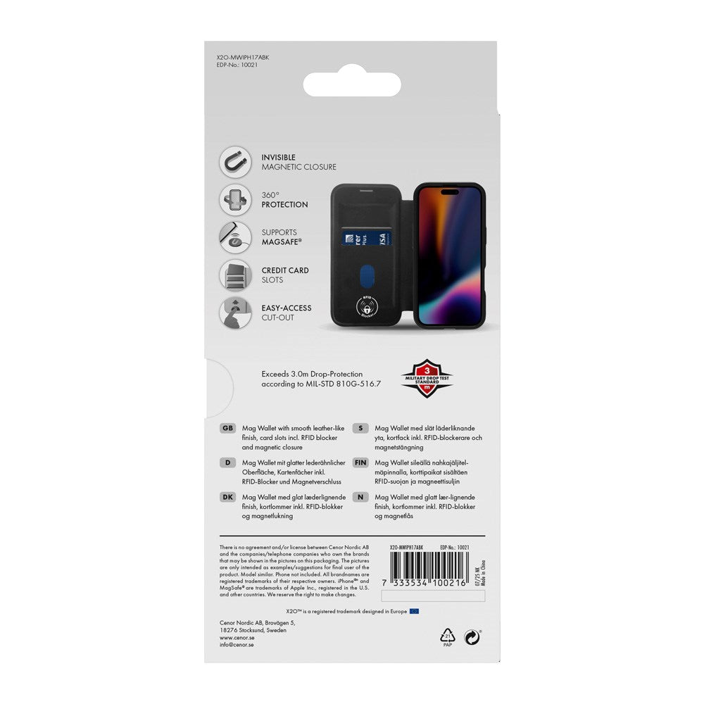 X2O iPhone Air Mag Wallet Fodral med Korthållare - Svart