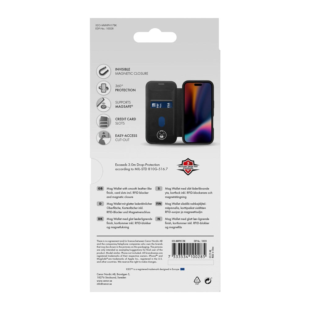 X2O iPhone 17 Mag Wallet Fodral med Korthållare - Svart