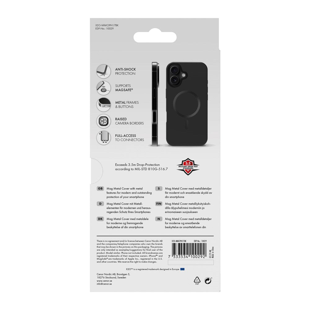 X2O iPhone 17 Mag Metal Skal - MagSafe Kompatibel - Svart