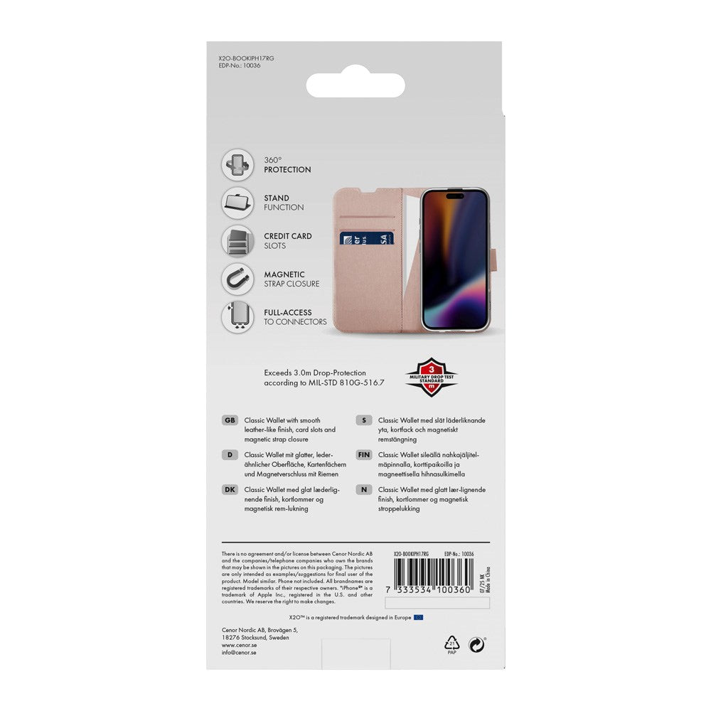 X2O iPhone 17 Classic Wallet Fodral - Korthållare & Stativfunktion - Rose Gold