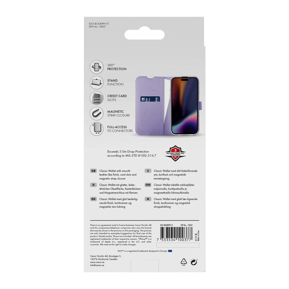 X2O iPhone 17 Classic Wallet Fodral - Korthållare & Stativfunktion - Lila
