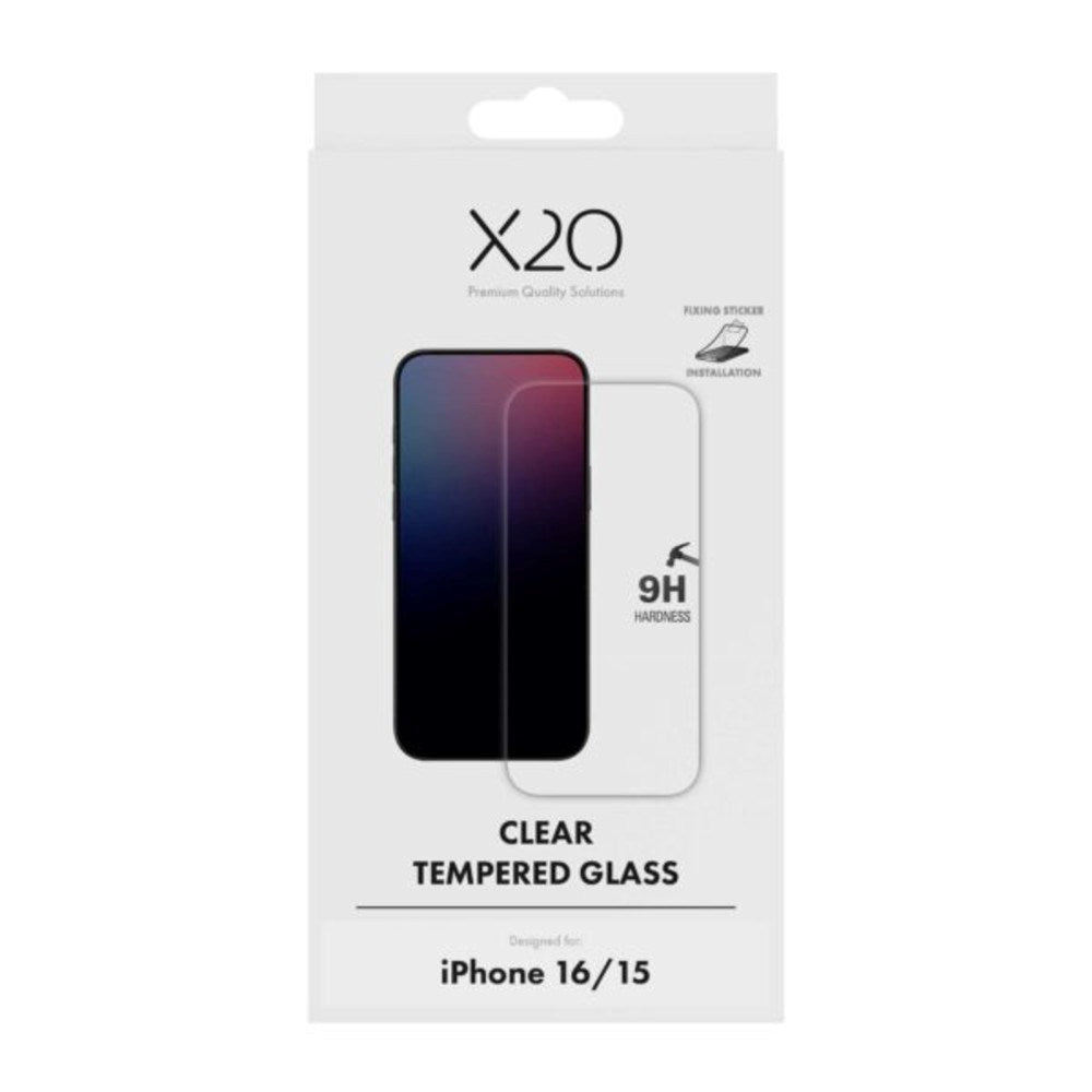 iPhone 16 / 15 X2O 9H Full Fit Härdat Skärmskyddsglas - Genomskinlig