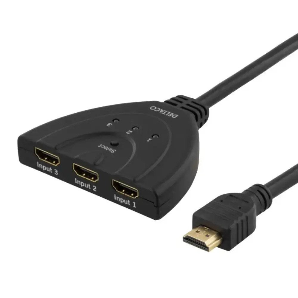HDMI Pigtail Switch 3-i-1 Deltaco - Svart