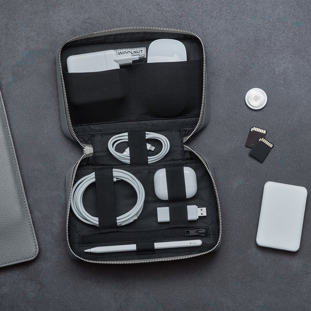 Woolnut Äkta Läder Tech Oganizer - Grå