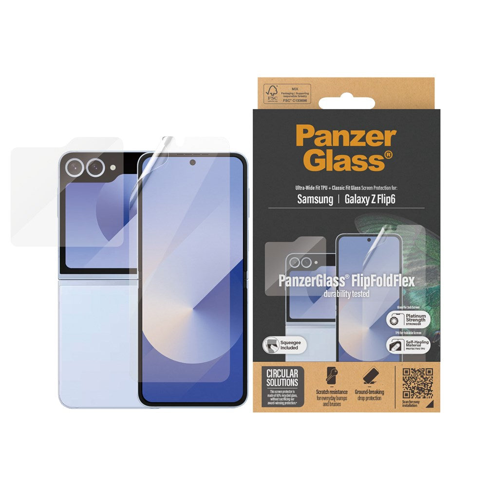 Samsung Galaxy Z Flip7 FE / Flip6 PanzerGlass FlipFoldFlex Skärmskydd - Platinum Strength - Genomskinlig