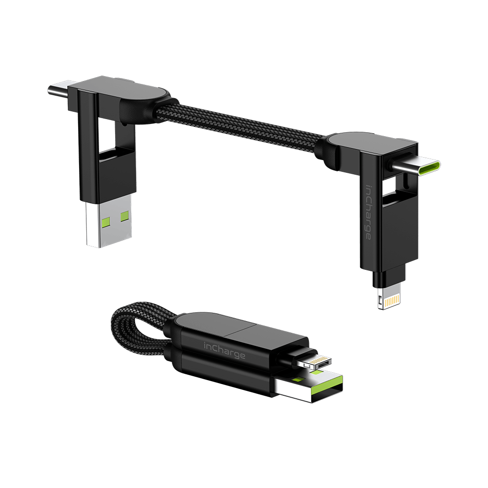 Rolling Square inCharge X USB-A och USB-C-kabel För Micro USB / USB-C / Lightning 6-In-1 100W - Svart
