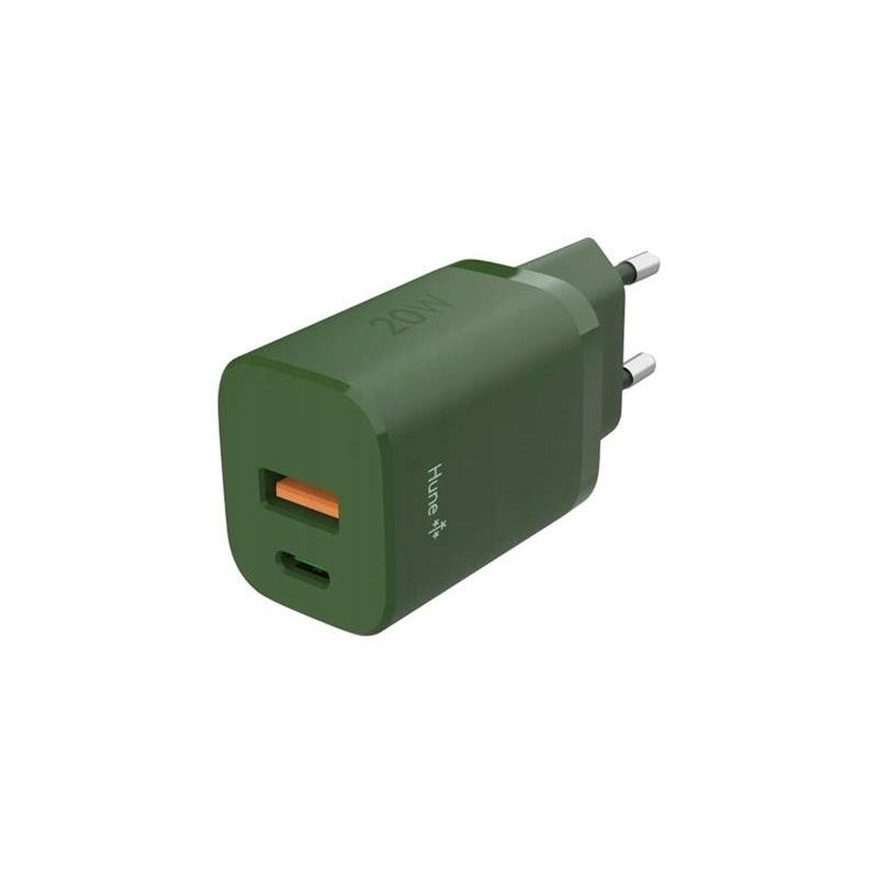 Hune Huron 20W Väggladdare med USB-C 1 x USB-A - Grön