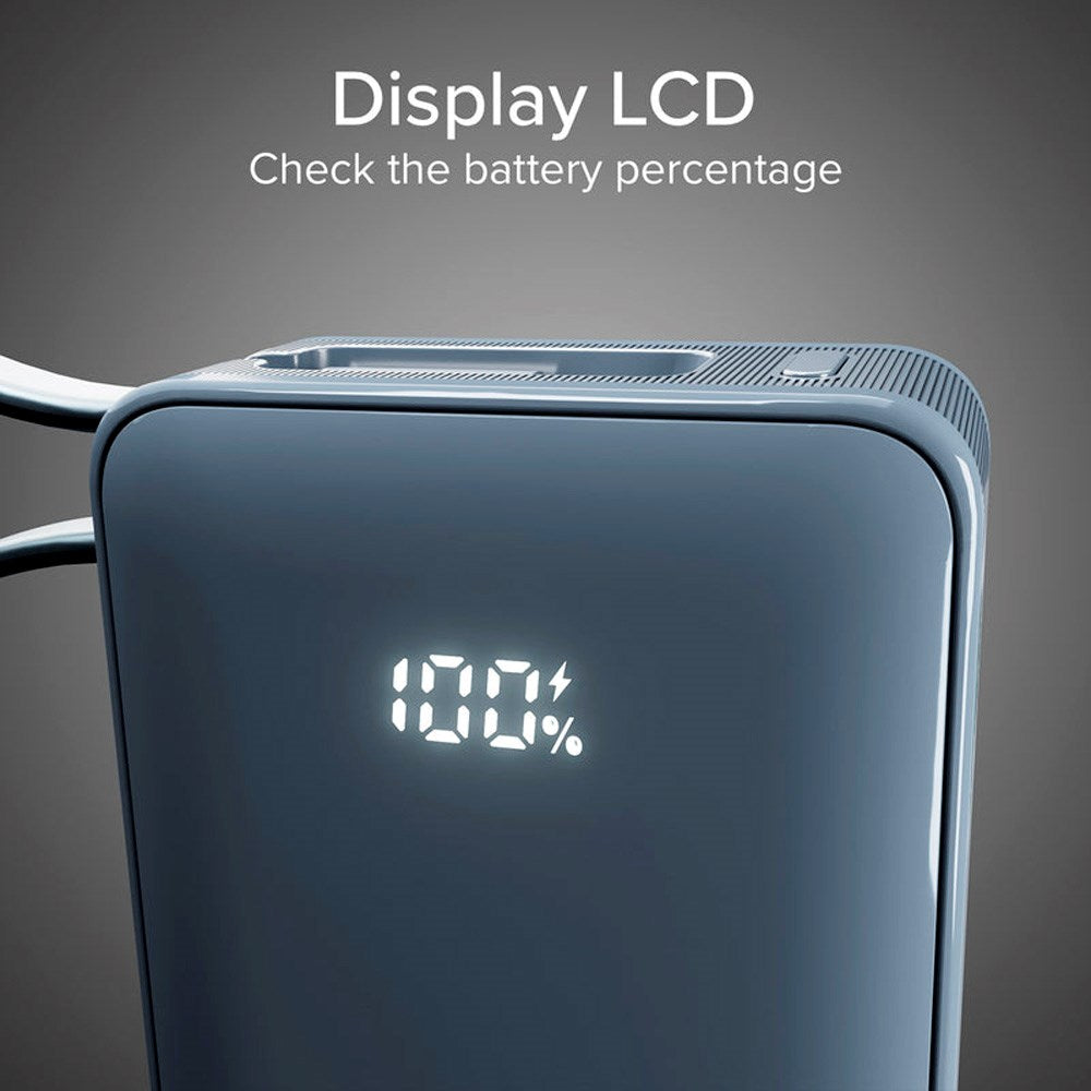 SBS - 20W LCD PowerBank m. 1x USB-A & 1x USB-C - 10.000 mAh - Blå