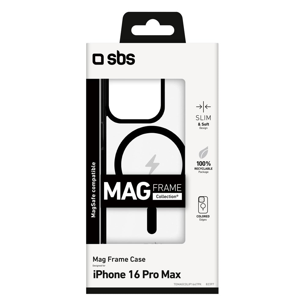 SBS iPhone 16 Pro Max Mag Frame Skal - MagSafe Kompatibel - Genomskinlig / Svart