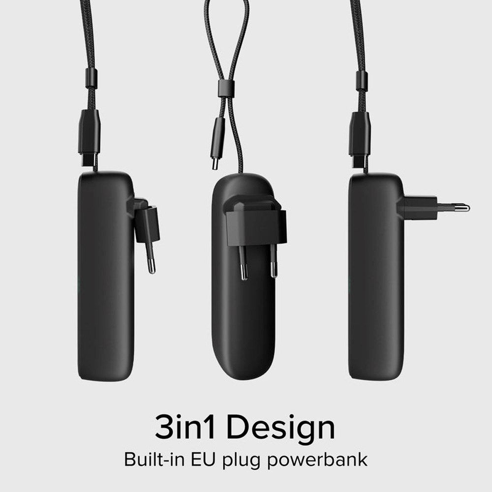 SBS 2-i-1 Hybrid PowerBank & Väggladdare m. USB-C Kabel - 5000 mAh / 20W - Svart