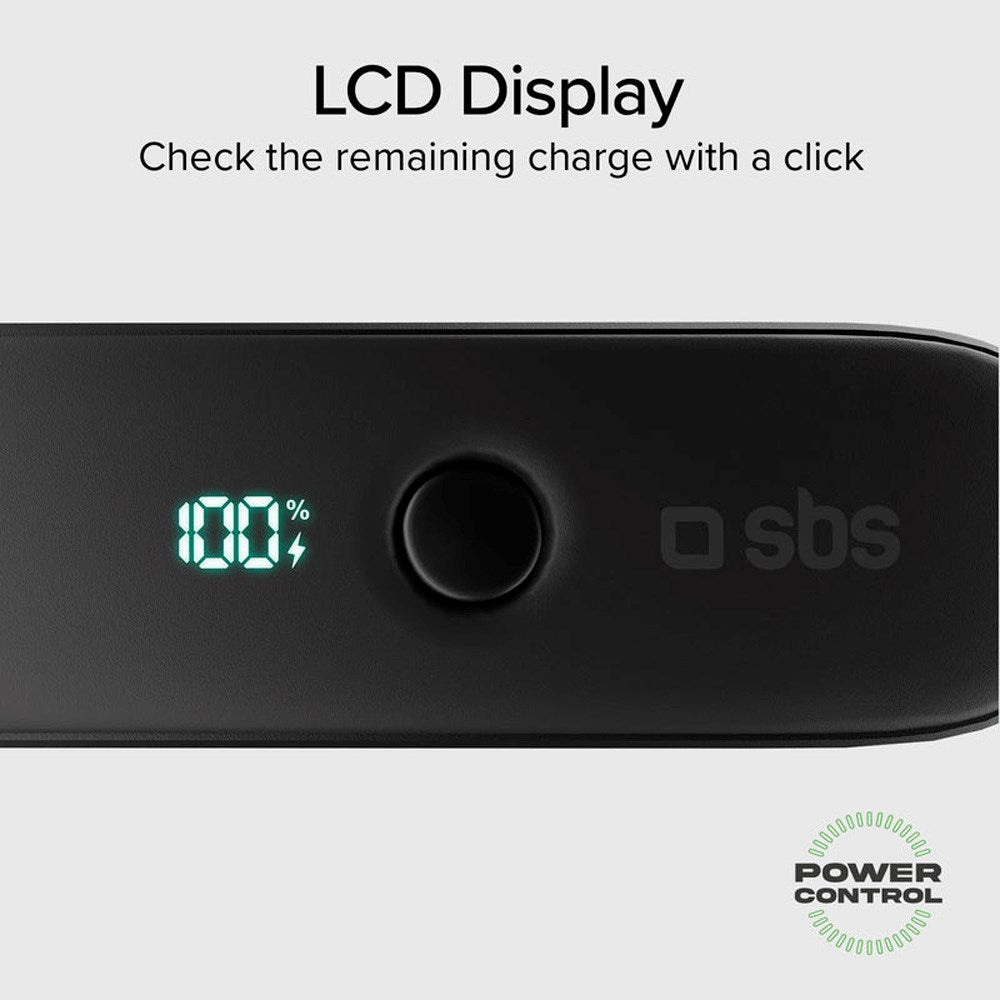 SBS 2-i-1 Hybrid PowerBank & Väggladdare m. USB-C Kabel - 5000 mAh / 20W - Svart