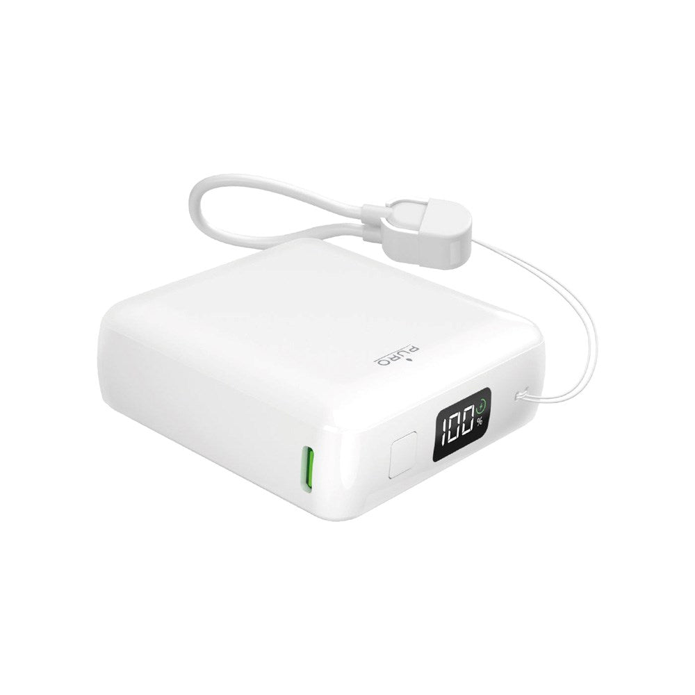 Puro Powerbank med Display - 20W - 10.000mAh - 1 x USB-C - 1 x USB-A - Vit