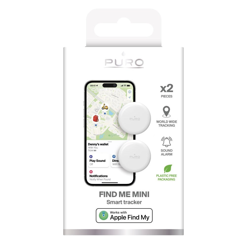 Puro Find Me Mini Dual Smart Tracker - Apple Find My & Android Find Hub - 2 st - Vit