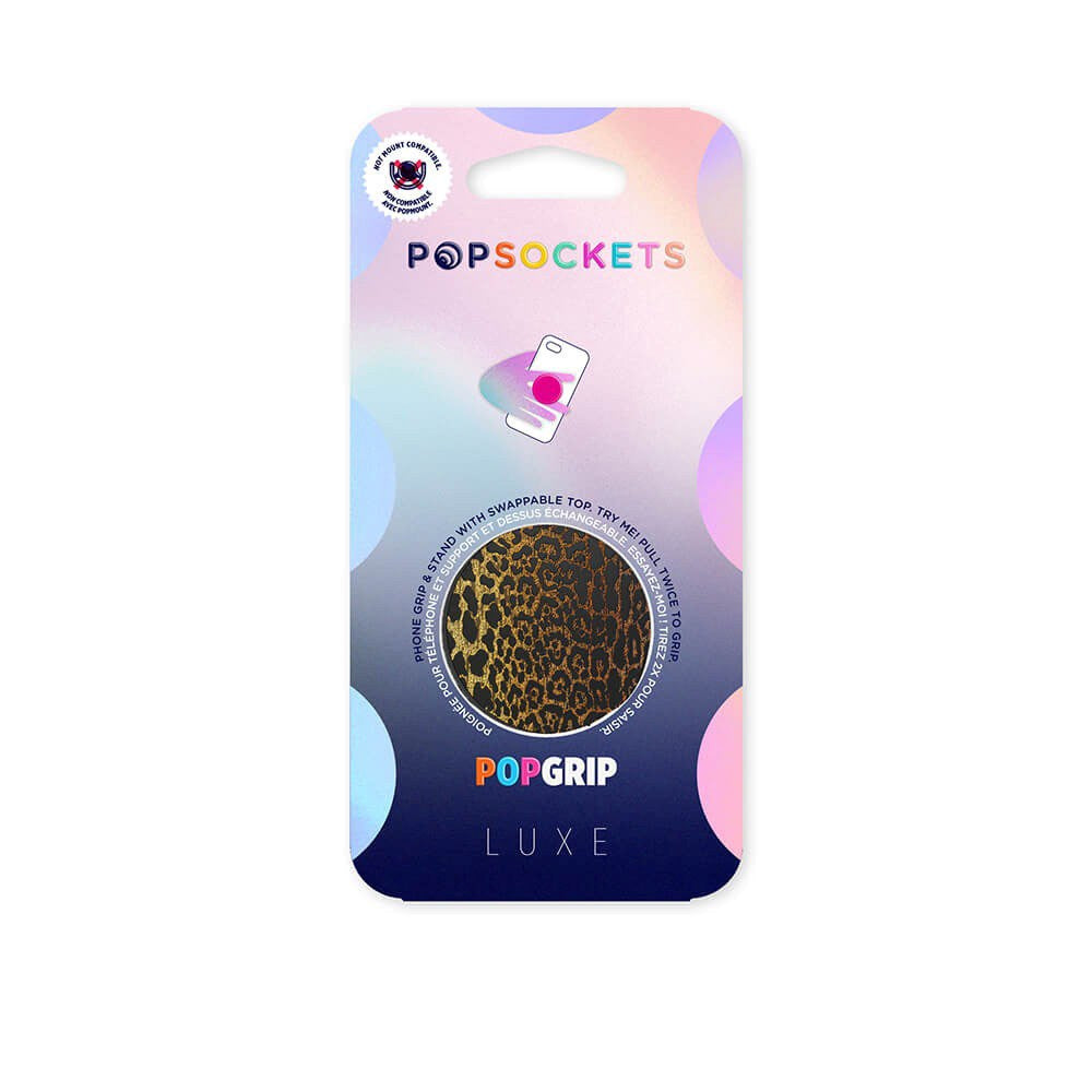 POPSOCKETS PopGrip Original Embossed Metal Leopard Avtagbart Grepp med Stativfunktion