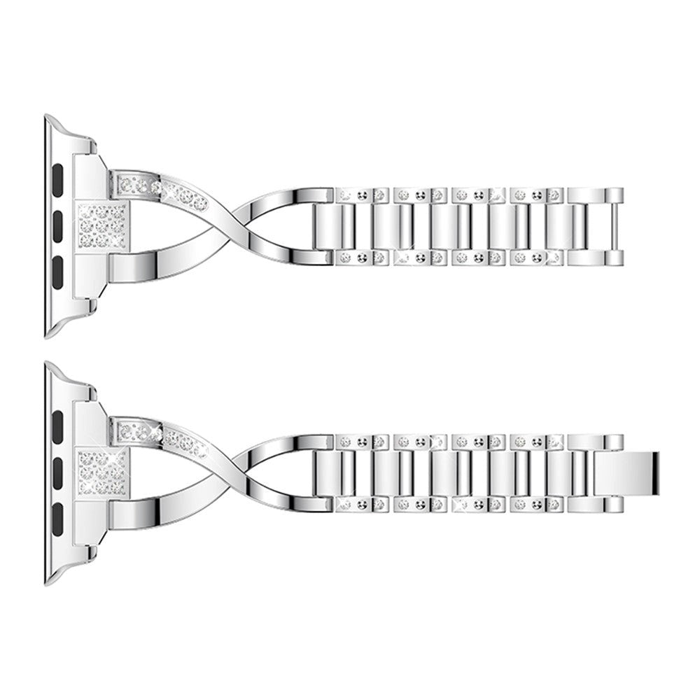 Apple Watch (38/40/SE/41/42mm) Stål Rem m. Strass - Silver