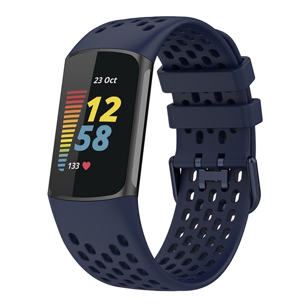 Fitbit Charge 6 / 5 Silikonarmband med Hål - Blå