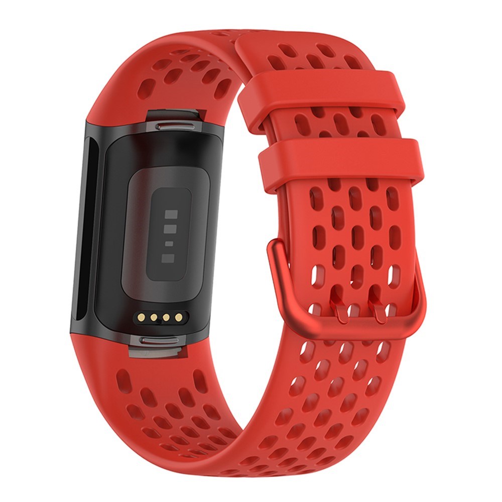 Fitbit Charge 6 / 5 Silikonarmband med Hål - Röd
