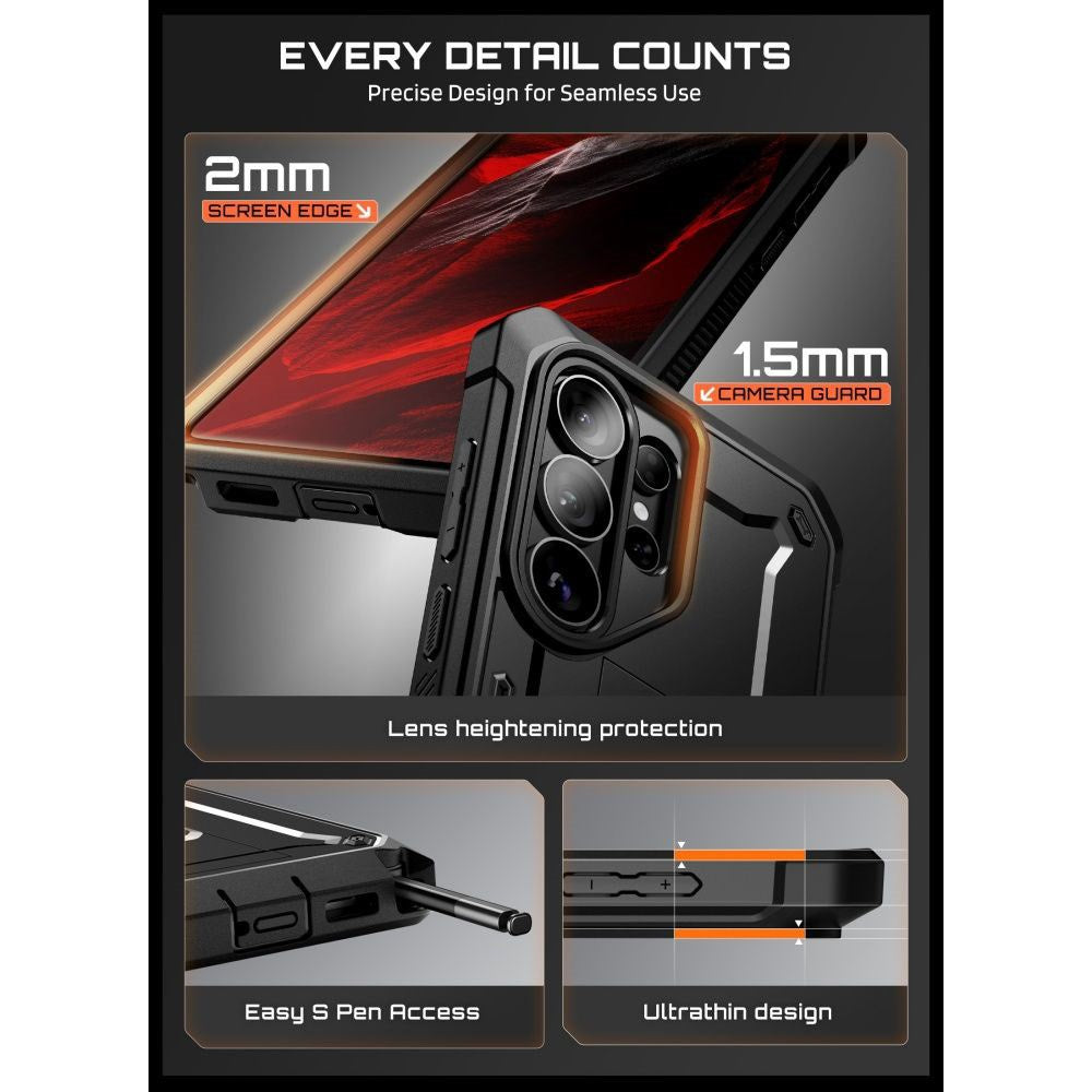 Samsung Galaxy S26 Ultra SUPCASE Unicorn Beetle Pro Skal m. 2x Härdat Skärmskyddsglas – Svart