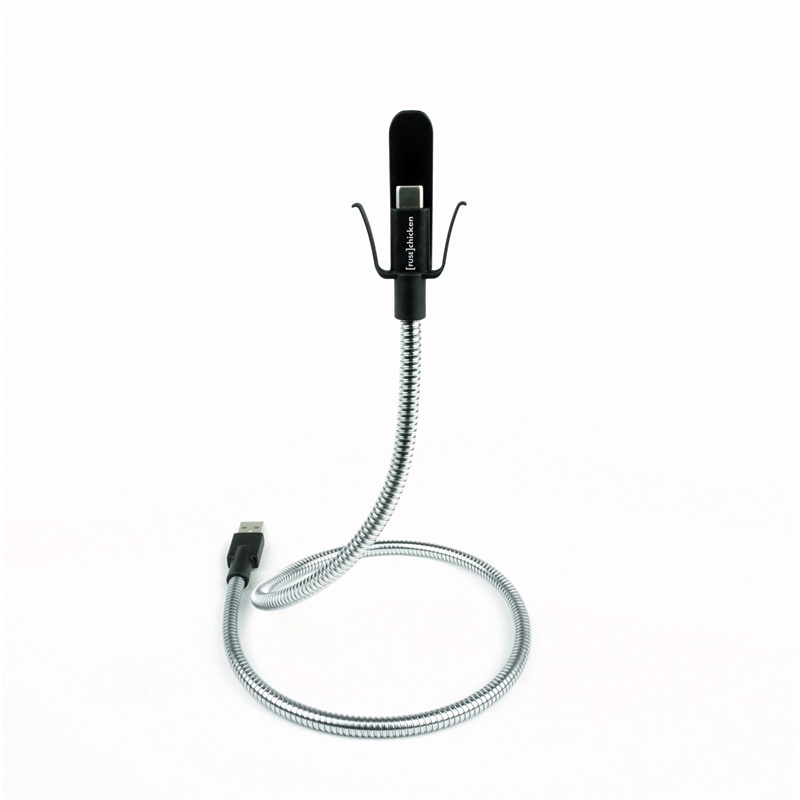 Fuse Chicken Fristående USB-C-Kabel med Hållarfunktion - inkl. 2 x Klämmor - 0,6m - Silver