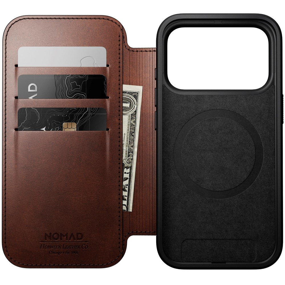 Nomad iPhone 17 Pro Modern Horween Leather Folio Case - MagSafe Kompatibel - Rustic Brown