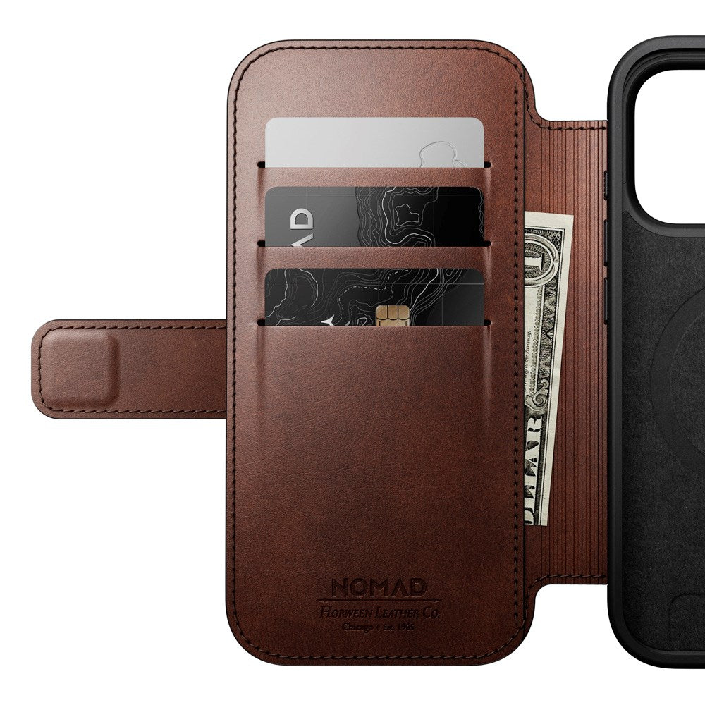 Nomad iPhone 17 Pro Modern Horween Leather Folio Case - MagSafe Kompatibel - Rustic Brown