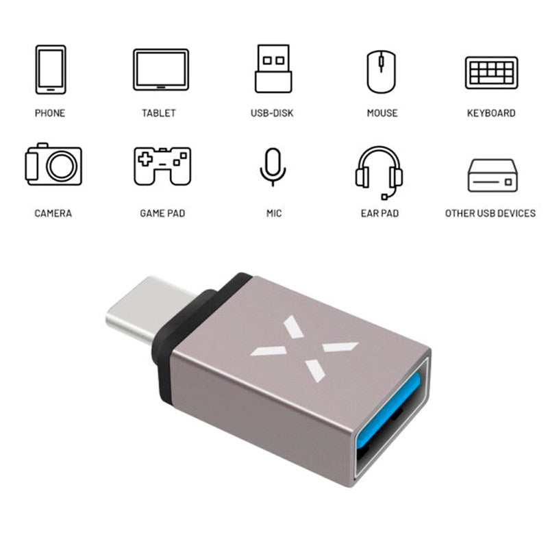 Fixed Link USB-C till USB-A Adapter - Grå