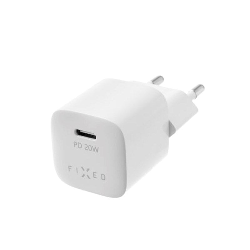 Fixed Mini Väggladdare m. 1x USB-C / 1x USB-C Kabel 20W - 1m - Vit