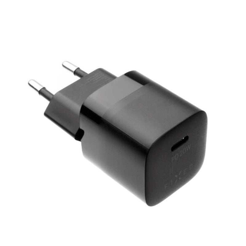Fixed Mini Väggladdare m. 1x USB-C / 1x USB-C Kabel 20W - 1m - Svart