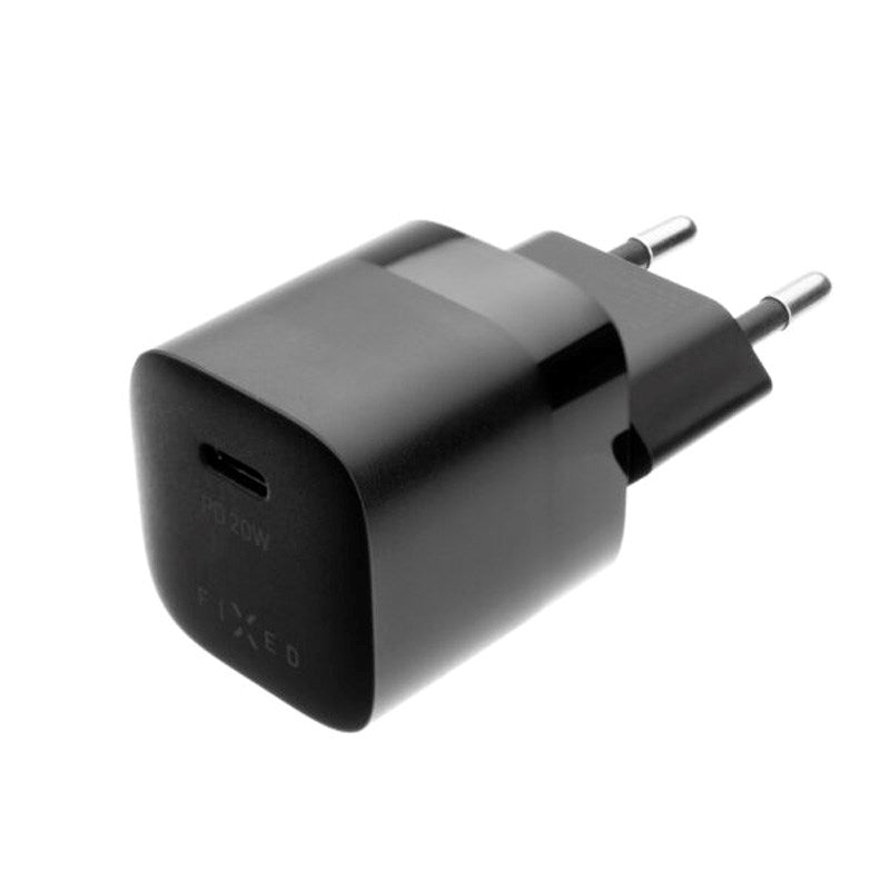 Fixed Mini Väggladdare m. 1x USB-C / 1x USB-C Kabel 20W - 1m - Svart