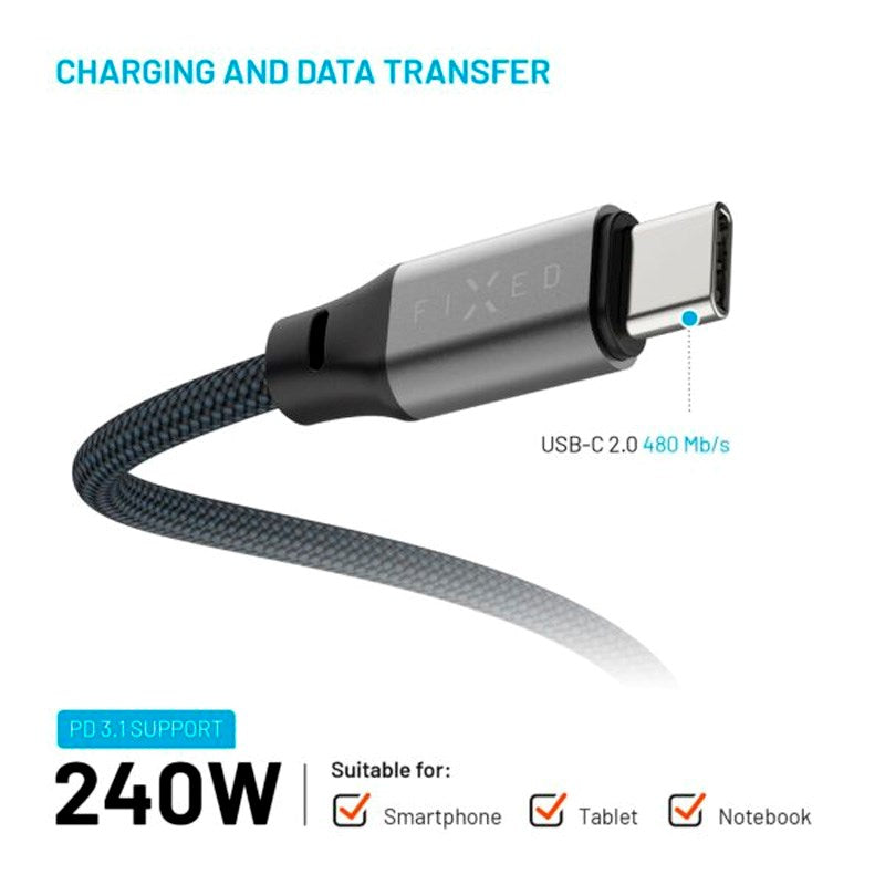 Fixed Magnetic USB-C till USB-C Kabel 240W - 1.2m - Svart
