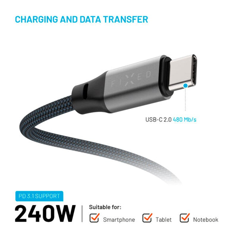 Fixed Magnetic USB-C till USB-C Kabel 240W - 2m - Svart