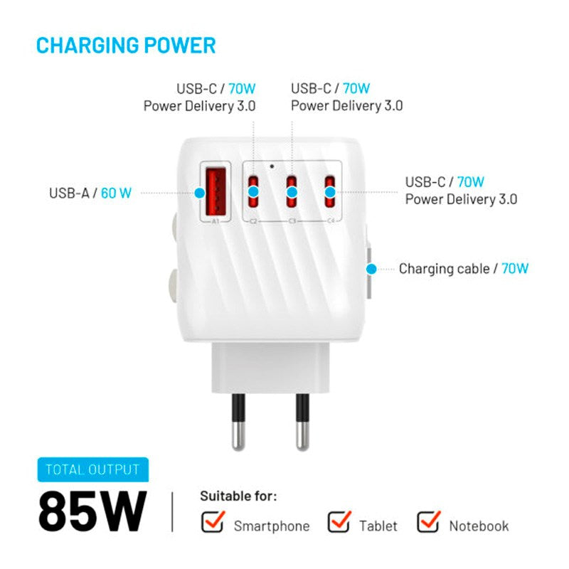 Fixed Universal Rese Adapter 85W EU / UK / USA / AUS - Vit