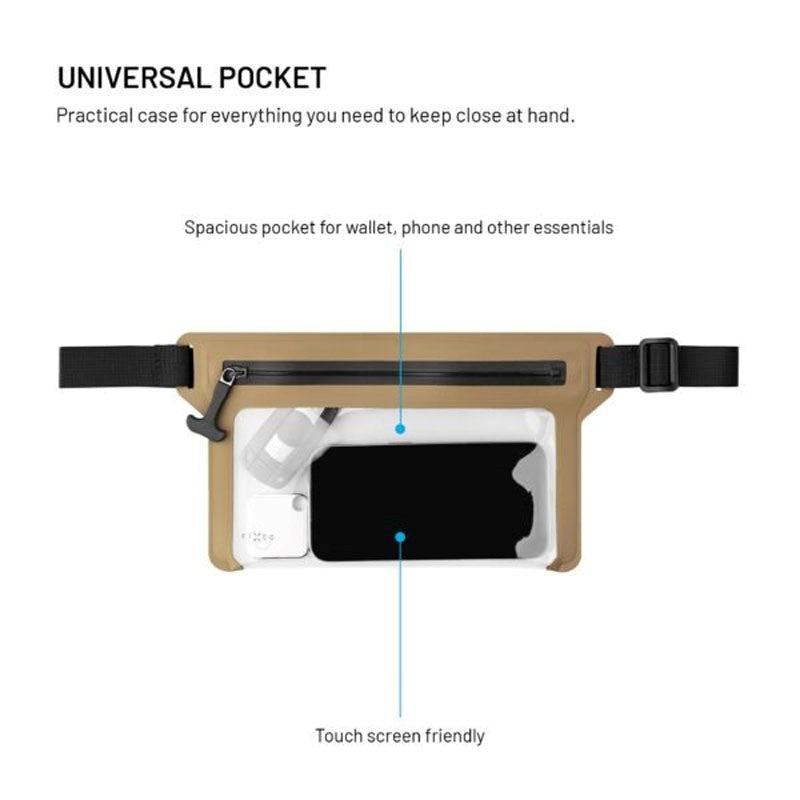 Fixed Vattentät Bältesväska (Max. Mobila Mått: 200 x 138 mm) - Beige / Genomskinlig