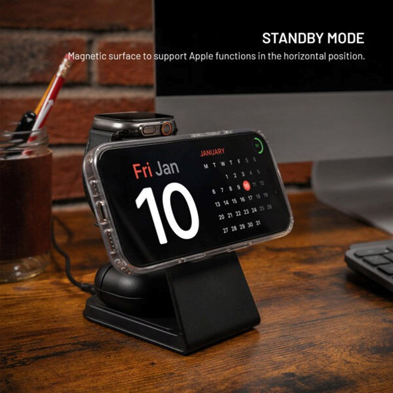 Fast 3-i-1 Trådlös Laddningsdocka 15W - Smartphone / Apple Watch / AirPods - Svart