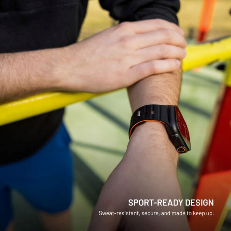 Apple Watch (42/44/SE/45/46/49mm) Fixed Magnetiskt Silikonarmband - Svart / Orange