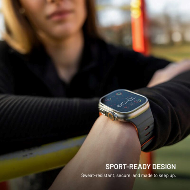 Apple Watch (42/44/SE/45/46/49mm) Fixed Magnetiskt Silikonarmband - Grå / Orange