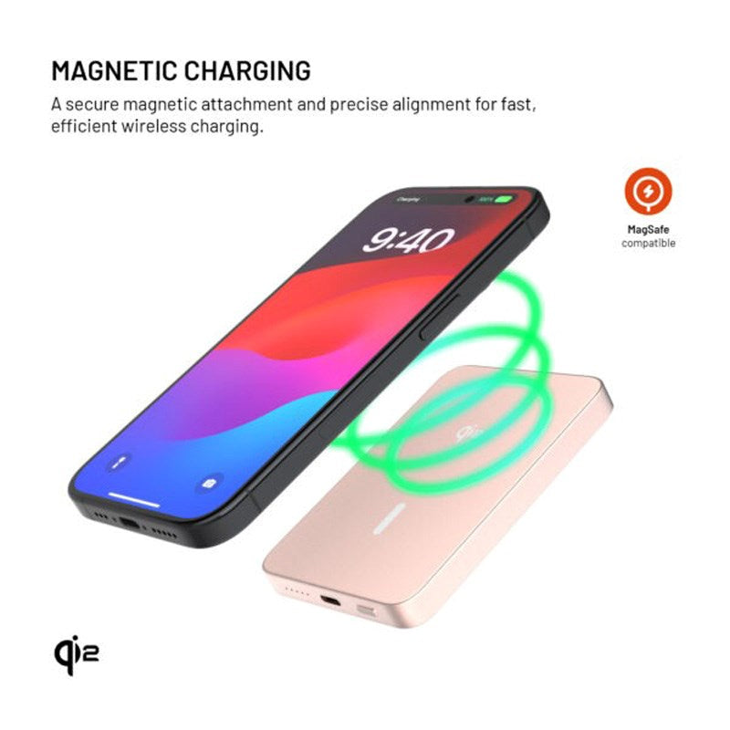 Fast MagZen Qi2 Trådlös Powerbank 5 000 mAh - Rosa