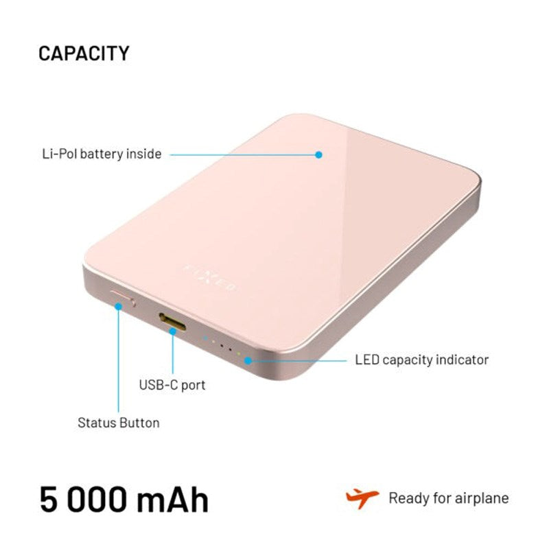 Fast MagZen Qi2 Trådlös Powerbank 5 000 mAh - Rosa