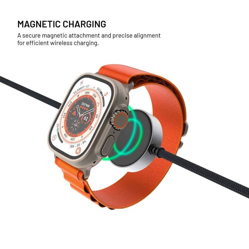 Fixed USB-C Laddkabel för Apple Watch & Samsung Galaxy Watch - 1.5m - Svart
